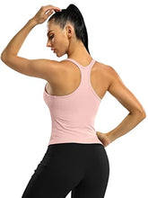 Load image into Gallery viewer, ATTRACO Women Yoga Tops with Built in Bra Gym Ribbed Workout Tank Crop Top Pink