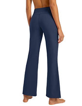 Load image into Gallery viewer, FIRST WAY Buttery Soft Women's Bootcut Yoga Pants Capris with 3 Pockets Lounge Floral Printing Full-Length, Insignia Blue L