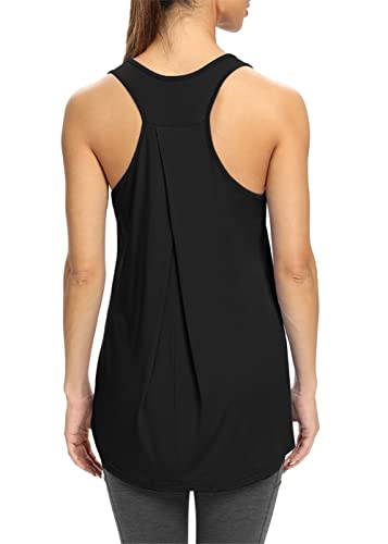 Bestisun Womens Tunic Workout Tops Racerback Yoga Workout Tank Tops Long Workout Shirts Athletic Wear Gym Exercise Clothes Muscle Tank Black S