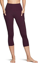 Load image into Gallery viewer, TSLA High Waist Yoga Pants with Pockets, Tummy Control Yoga Leggings, Non See-Through Workout Running Tights, Capris Pocket Peachy Dark Plum