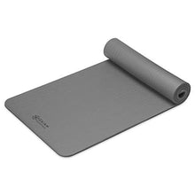 Load image into Gallery viewer, Gaiam Essentials Thick Yoga Mat Fitness & Exercise Mat with Easy-Cinch Carrier Strap, Grey, 72"L X 24"W X 2/5 Inch Thick