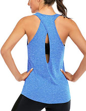 Load image into Gallery viewer, ICTIVE Womens Cross Backless Workout Tops for Women Racerback Tank Tops Open Back Running Tank Tops Muscle Tank Yoga Shirts Workout Tank Tops for Women Yoga Tops Active Tanks Light Blue L
