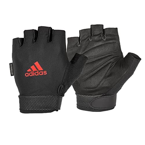 adidas Essential Adjustable Fingerless Gloves for Men and Women - Padded Weight Lifting Gloves - Adjustable Wrist Straps for Tailored, Secure Fit - Red, Large