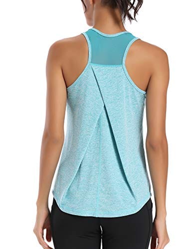 Aeuui Workout Tops for Women Mesh Racerback Tank Yoga Shirts Gym Clothes Lake Blue