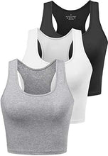 Load image into Gallery viewer, Porvike Sports Crop Tank Tops for Women Cropped Athletic Yoga Tops Racerback Running Tanks Cotton Workout Shirts Sleeveless Undershirts Exercise Gym Clothes 3 Pack Black White Grey M
