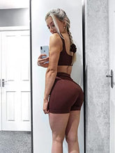 Load image into Gallery viewer, OQQ Workout Outfits for Women 2 Piece Seamless Ribbed High Waist Leggings with Sports Bra Exercise Set WineRed