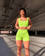 Load image into Gallery viewer, OQQ Workout Outfits for Women 2 Piece Seamless Ribbed High Waist Leggings with Sports Bra Exercise Set Grassgreen