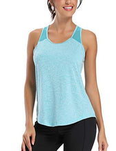 Load image into Gallery viewer, Aeuui Workout Tops for Women Mesh Racerback Tank Yoga Shirts Gym Clothes Lake Blue
