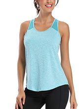 Load image into Gallery viewer, Aeuui Workout Tops for Women Mesh Racerback Tank Yoga Shirts Gym Clothes Lake Blue