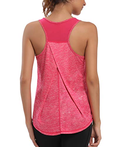 Aeuui Workout Tops for Women Mesh Racerback Tank Yoga Shirts Gym Clothes Rose Red