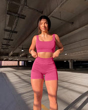 Load image into Gallery viewer, OQQ Workout Outfits for Women 2 Piece Seamless Ribbed High Waist Leggings with Sports Bra Exercise Set Coral