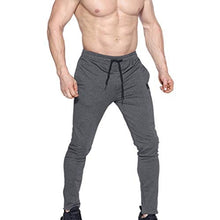 Load image into Gallery viewer, BROKIG Mens Zip Joggers Pants - Casual Gym Fitness Trousers Comfortable Tracksuit Slim Fit Bottoms Sweatpants with Pockets (Dark Grey)