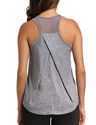Aeuui Workout Tops for Women Mesh Racerback Tank Yoga Shirts Gym Clothes Grey
