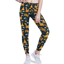 Load image into Gallery viewer, visesunny High Waist Yoga Pants with Pockets Yellow Dinosaurs A Volcano and Palm Tree Buttery Soft Tummy Control Running Workout Pants 4 Way Stretch Pocket Leggings