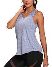 Load image into Gallery viewer, Aeuui Workout Tops for Women Mesh Racerback Tank Yoga Shirts Gym Clothes Gray Blue S