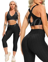 Load image into Gallery viewer, FITTOO Women's High Waist Textured Yoga Pants Tummy Control Scrunched Booty Capri Leggings Workout Running Butt Lift Textured Tights Black