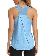 Load image into Gallery viewer, Aeuui Workout Tops for Women Mesh Racerback Tank Yoga Shirts Gym Clothes Blue