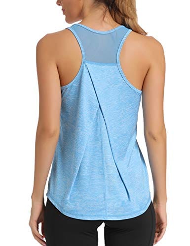 Aeuui Workout Tops for Women Mesh Racerback Tank Yoga Shirts Gym Clothes Blue