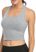 Load image into Gallery viewer, Porvike Sports Crop Tank Tops for Women Cropped Athletic Yoga Tops Racerback Running Tanks Cotton Workout Shirts Sleeveless Undershirts Exercise Gym Clothes 3 Pack Black White Grey M