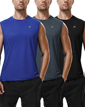 Load image into Gallery viewer, Roadbox Workout Sleeveless Shirts for Men Athletic Gym Basketball Quick Dry Muscle Tank Tops (Black+Grey+Blue, S)