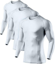 Load image into Gallery viewer, ATHLIO Men's UPF 50+ Long Sleeve Compression Shirts, Water Sports Rash Guard Base Layer, Athletic Workout Shirt, 3pack White/White/White