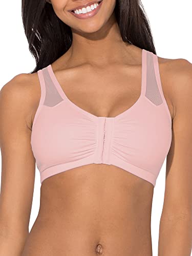 Fruit of the Loom Women's Comfort Front Close Sport Bra with Mesh Straps, Blushing Rose, 36