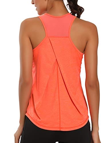 Aeuui Workout Tops for Women Mesh Racerback Tank Yoga Shirts Gym Clothes Orange