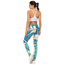 Load image into Gallery viewer, Tropical Leaf Seamless Workout Leggings - Green Leaf Printed Yoga Leggings, Tummy Control Running Pants (Blue Leaf, One Size)
