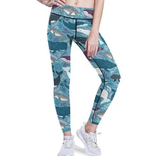 Load image into Gallery viewer, visesunny High Waist Yoga Pants with Pockets Blue Whale Marine Mammal Dot Buttery Soft Tummy Control Running Workout Pants 4 Way Stretch Pocket Leggings