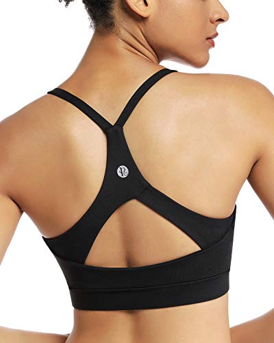 RUNNING GIRL Stappy Sports Bra for Women Sexy Open Back Medium Support Yoga Bra with Removable Cups(WX2311.Black.L)