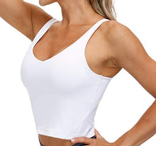 Load image into Gallery viewer, Women’s Longline Sports Bra Wirefree Padded Medium Support Yoga Bras Gym Running Workout Tank Tops (White, Large)
