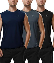 Load image into Gallery viewer, Roadbox Workout Sleeveless Shirts for Men Athletic Gym Basketball Quick Dry Muscle Tank Tops (Black+Grey+Dark Navy, S)