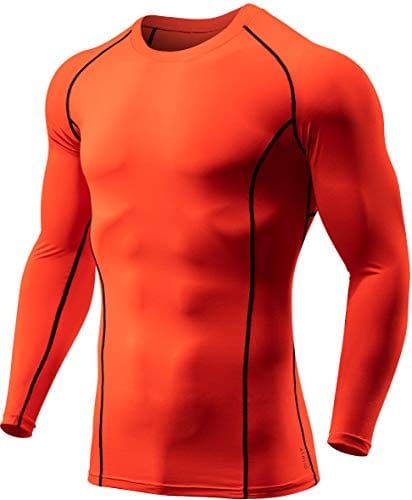 ATHLIO Men's UPF 50+ Long Sleeve Compression Shirts, Water Sports Rash Guard Base Layer, Athletic Workout Shirt, Single Pack Top Orange, XX-Large