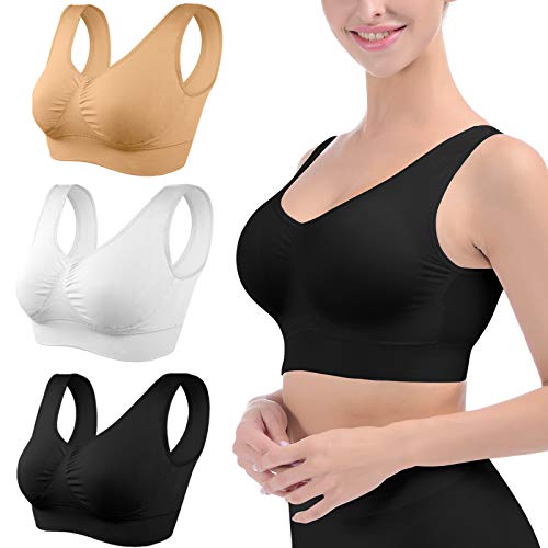 Womens Sports Bras, Yoga Comfort Seamless Stretchy Sports Bra for Women 3 Pack