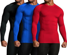 Load image into Gallery viewer, ATHLIO Men's UPF 50+ Long Sleeve Compression Shirts, Water Sports Rash Guard Base Layer, Athletic Workout Shirt, 3pack Black/Blue/Red