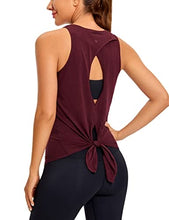 Load image into Gallery viewer, CRZ YOGA Women's Pima Cotton Workout Tank Tops Tie Back Sleeveless Shirts Yoga Athletic Open Back Sport Gym Tops Berry Heather Medium