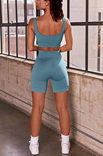 Load image into Gallery viewer, OQQ Workout Outfits for Women 2 Piece Seamless Ribbed High Waist Leggings with Sports Bra Exercise Set Blue