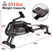 Load image into Gallery viewer, SNODE Water Rowing Machine with Bluetooth APP, Rower Machine for Home Use, Heavy Duty Frame with 331Lbs Weight Capacity