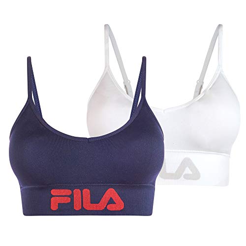 Fila Women's 2-Pack Classic Seamless Logo Cami Low Impact Sports Bra Navy/White