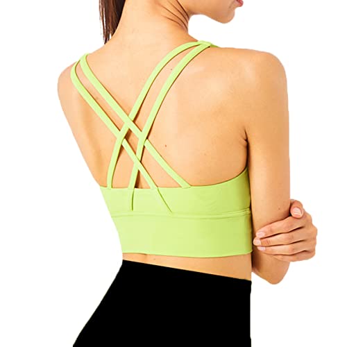 Sports Bras for Women, Workout Tops for Women, High Impact Sports Bras for Women, Cross Back Padded Sports Bra with a Storage Bag Lemon Yellow S