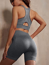 Load image into Gallery viewer, GXIN Women's Workout 2 Piece Outfit Sleeveless Running Yoga Bra Seamless High Waist Sports Shorts Set Grey