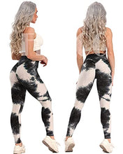Load image into Gallery viewer, FITTOO Women's High Waisted Textured Honeycomb Ruched Butt Scrunched Booty Leggings Workout Running Lift Textured Tights Dyed Black