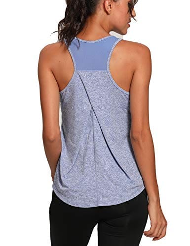 Aeuui Workout Tops for Women Mesh Racerback Tank Yoga Shirts Gym Clothes Gray Blue S