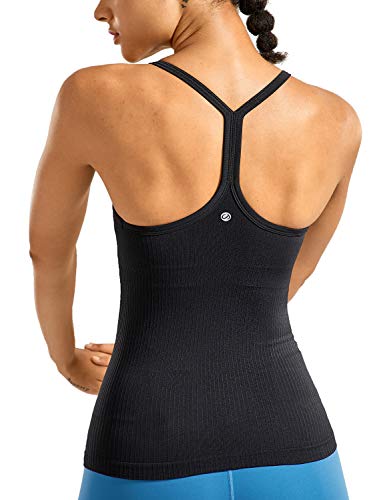 CRZ YOGA Seamless Workout Tank Tops for Women Racerback Athletic Camisole Sports Shirts with Built in Bra Black Small