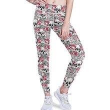 Load image into Gallery viewer, visesunny High Waist Yoga Pants with Pockets Pink Rose Flower Skull Soft Tummy Control Workout Leggings