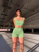 Load image into Gallery viewer, OQQ Workout Outfits for Women 2 Piece Seamless Ribbed High Waist Leggings with Sports Bra Exercise Set Bamboogreen