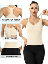 Load image into Gallery viewer, ATTRACO Built in Bra Workout Tops for Women Ribbed Sleeveless Tank Running Yoga Top Beige