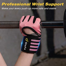 Load image into Gallery viewer, Glofit Workout Gloves with Wrist Wrap Support for Men &amp; Women, Weight Lifting Gloves with Cuved Open Back Fingerless for Cycling, Gym, Training, Crossfit (Medium, Pink)
