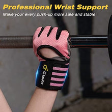 Load image into Gallery viewer, Glofit Workout Gloves with Wrist Wrap Support for Men & Women, Weight Lifting Gloves with Cuved Open Back Fingerless for Cycling, Gym, Training, Crossfit (Medium, Pink)