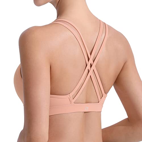 FITTIN Strappy Sports Bra - Crisscross Back Sports Bra for Women Wirefree Bra Yoga Tops Pink Medium